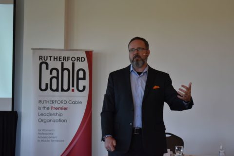 Dean Heasley from Nashville Marketing Systems speaking to a group at Rutherford Cable
